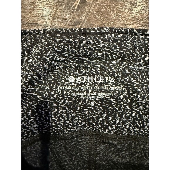 ATHLETA Black White Ultimate Stash Pocket Textured 7/8 Tight Active Leggings S - Picture 3 of 6